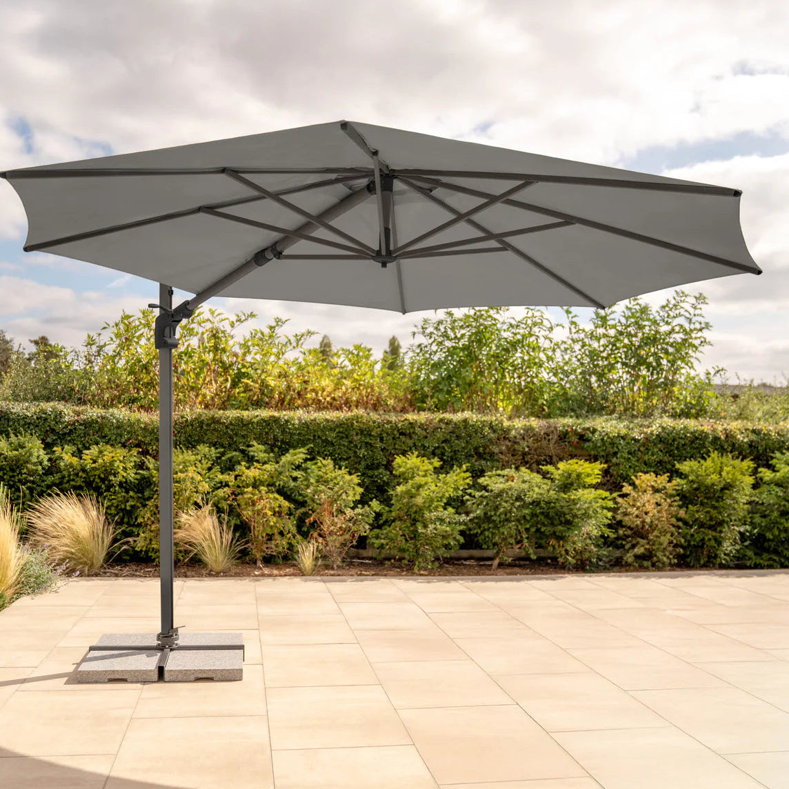 Kettler Luna 3m round cantilever parasol, slate canopy