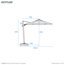 Load image into Gallery viewer, 3.0m Square Free Arm Parasol with LED lights &amp; Wireless Speaker
