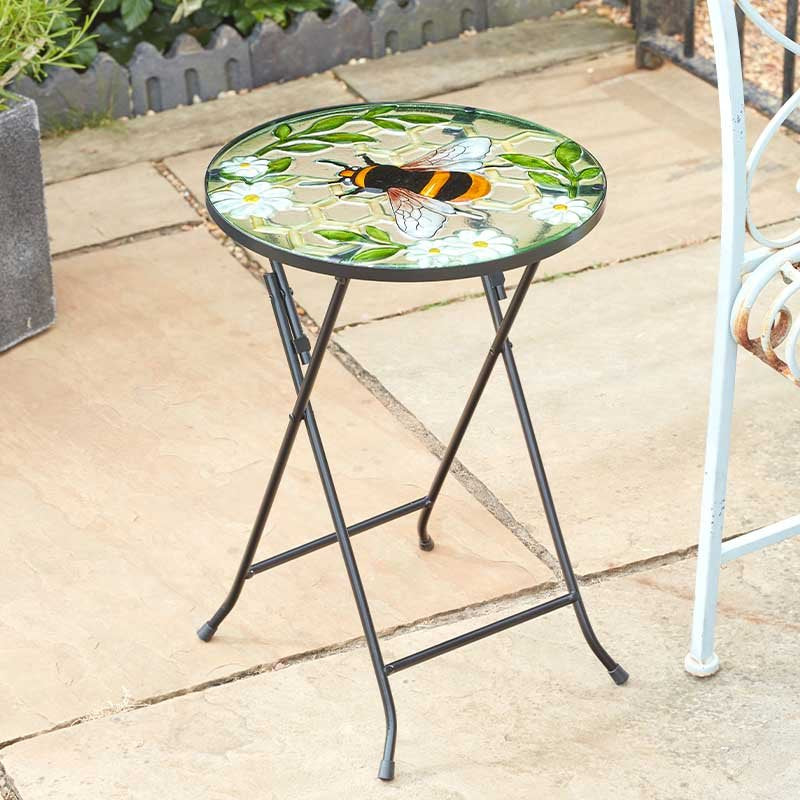 Bee hand-painted glass side table