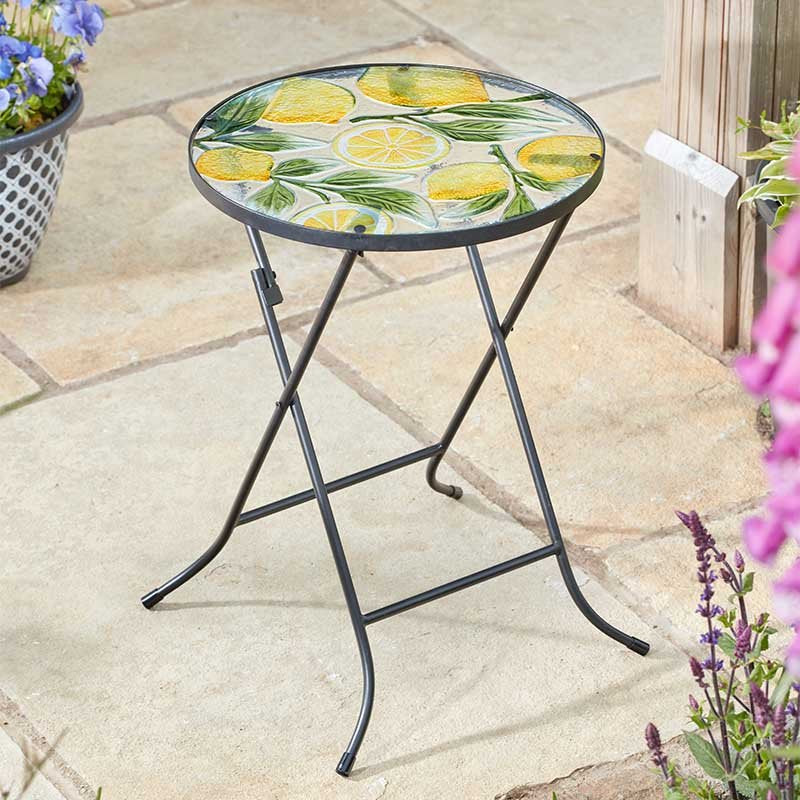 Lemon hand-painted glass side table