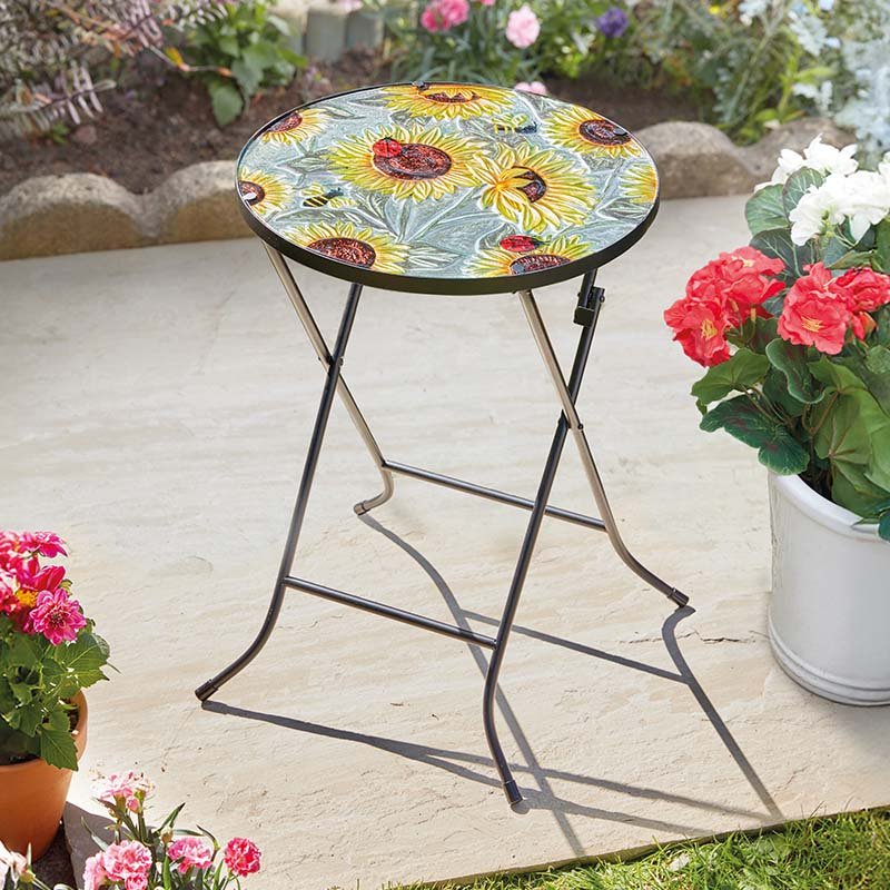 Sunflowers glass side table