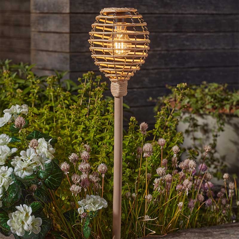 Lumina faux rattan solar stake light, natural