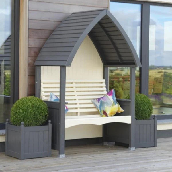 Cottage arbour in charcoal and cream