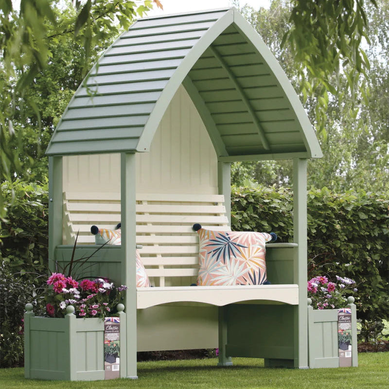 Cottage arbour in sage and cream