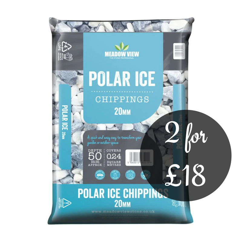 Polar Ice 20mm decorative chippings by Meadow View Stone