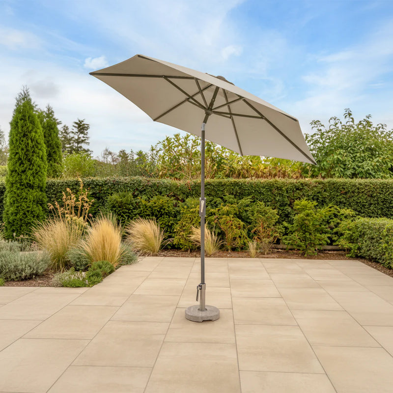 Kettler 2.5m wind-up parasol, grey frame and stone canopy
