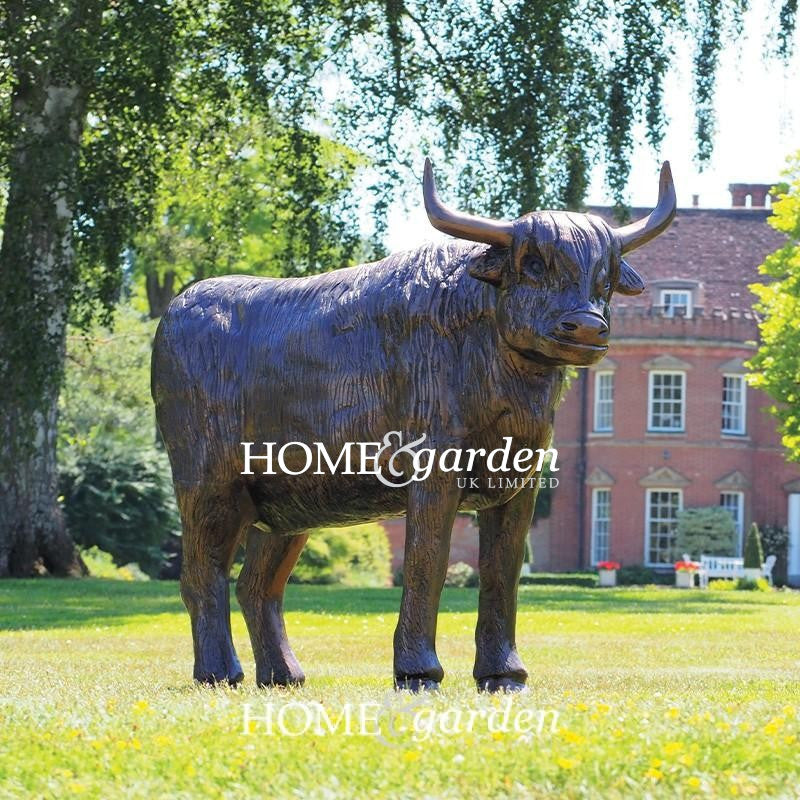 Cast aluminium highland cow garden statue