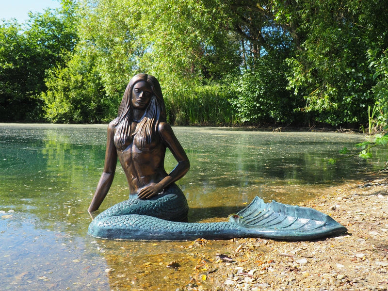 Cast aluminium mermaid garden statue