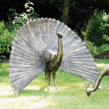 Cast aluminium peacock garden statue, head up