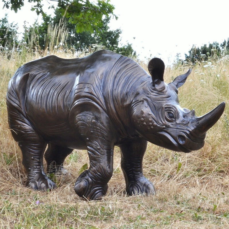 Cast aluminium rhino garden statue