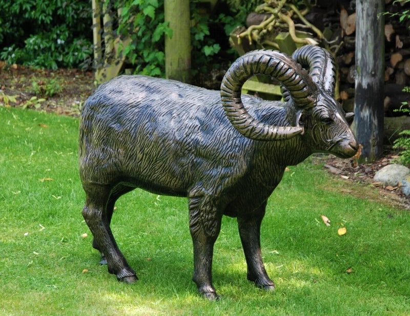 Cast aluminium ram garden statue